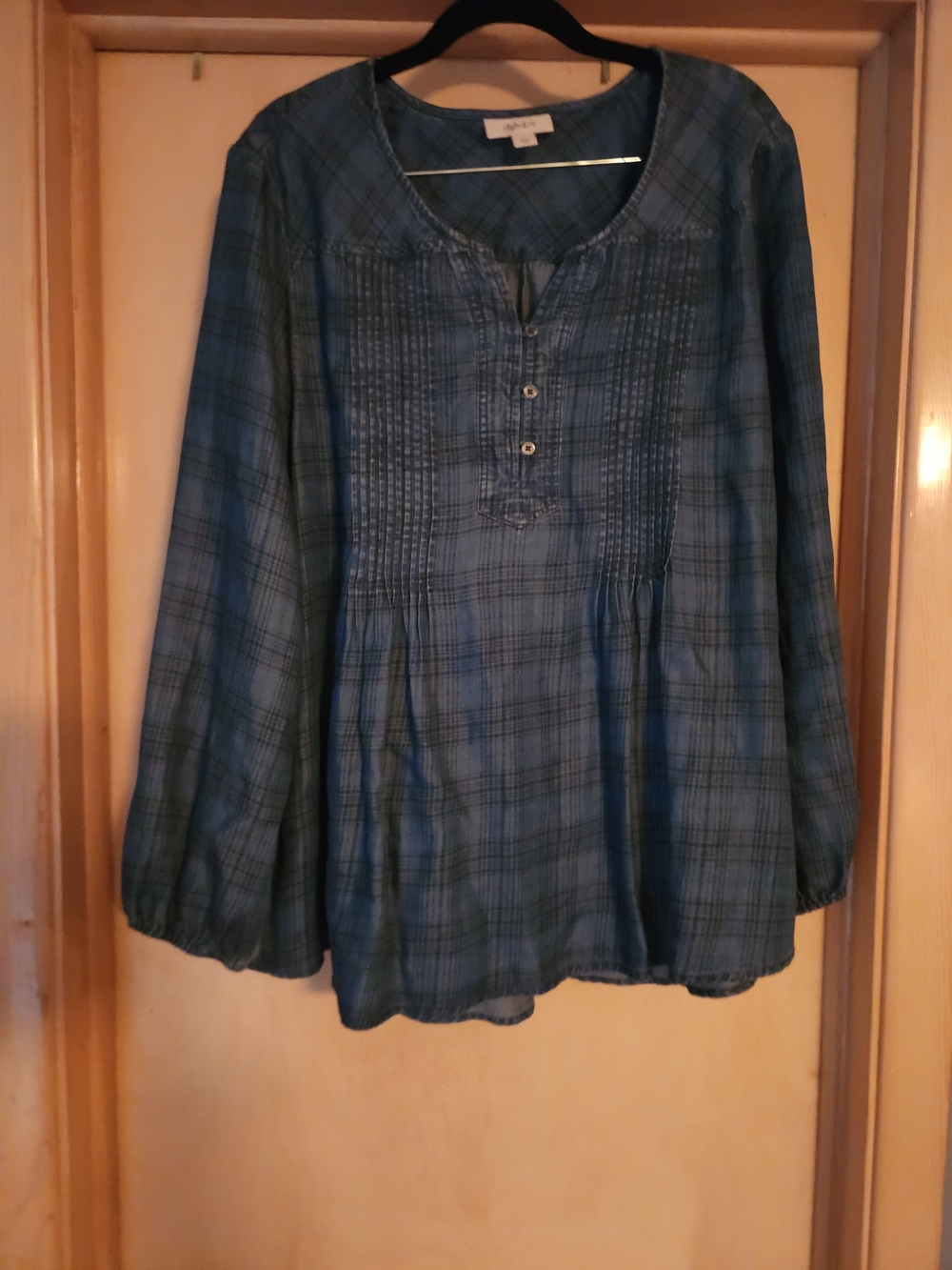 Style & Co. Blue Plaid Pintuck Tunic Top